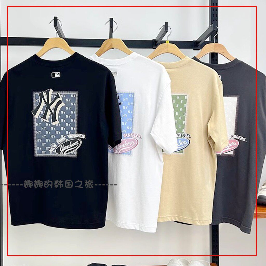 韩国代购MLB 男女情侣后背时尚印花短袖休闲运动宽松T恤3ATSM2153