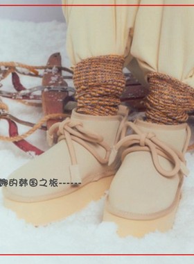韩国代购flct 秋冬蝴蝶结绑带短筒雪地靴 增高5cm保暖棉鞋可爱
