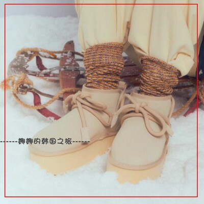 韩国代购flct 秋冬蝴蝶结绑带短筒雪地靴 增高5cm保暖棉鞋可爱