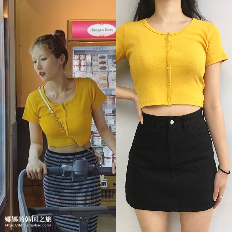 韩国代购mixxmix泫雅同款正品短款露脐针织开衫短袖防晒T恤女夏薄