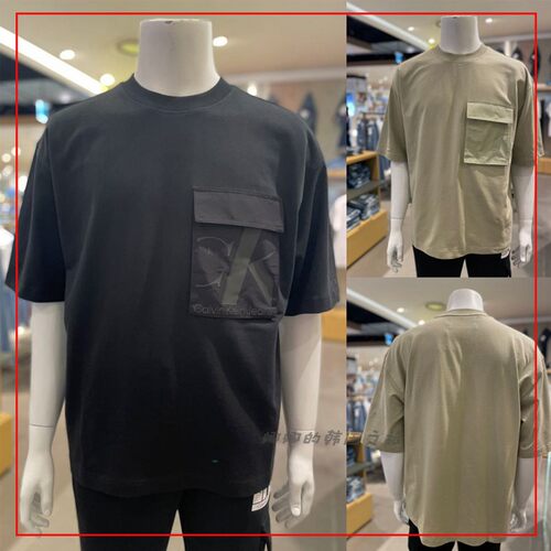CK JEANS 韩国直邮 22秋男士圆领口袋LOGO休闲纯棉短袖T恤J321524