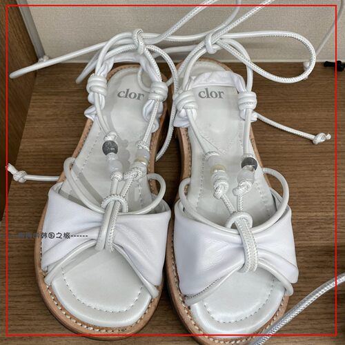 韩国代购 Clor女鞋夏季新款露趾平底防滑交叉绑带时装休闲凉鞋