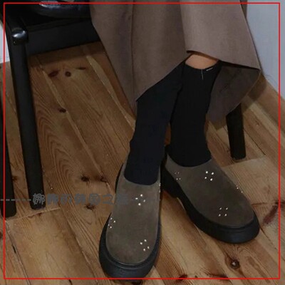 韩国代购khiho联名款kijun复古铆钉一脚蹬乐福鞋增高4.5日常单鞋