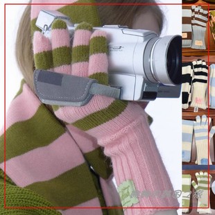 韩国代购rockfish秋冬条纹针织手套 长款温暖舒适 青春少女甜妹