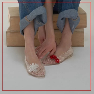 韩国代购 heavenly jelly 设计师尖头洞洞透气果冻软平底凉鞋