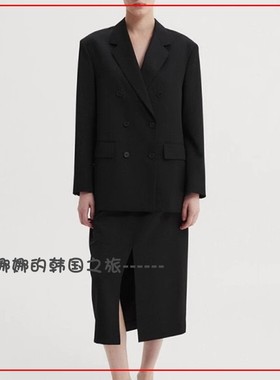 韩国代购eaah 设计师品牌 双排扣休闲西装半身裙套装 尹恩惠同款