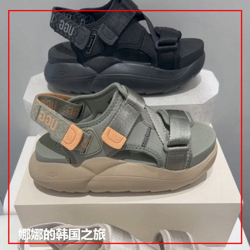 UGG厚底增高束带露趾魔术贴凉鞋