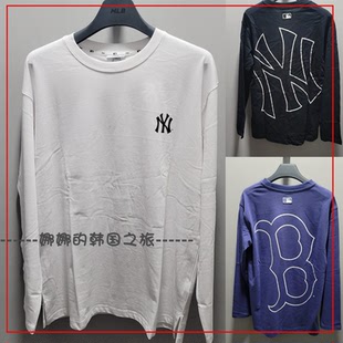 MLB 男女同款 FW22 T恤 3ATSL0314 纯色大标打底印花长袖 韩国代购