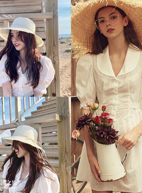 鞠婧祎原款韩国正品代购19夏VITALSIGN新品翻领刺绣泡泡袖连衣裙