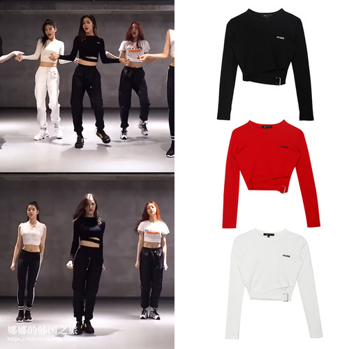 韩国itzy申柳同款圆领长袖T恤