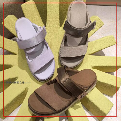 韩国代购UGG女士时尚舒适炫金系列厚底露趾魔术贴休闲凉鞋1167399