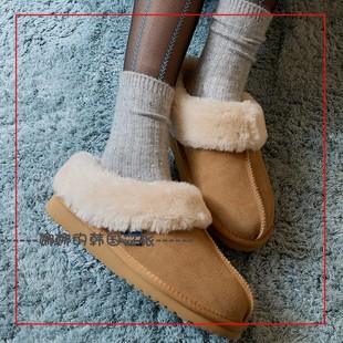 韩国代购rockfish 新款一脚蹬雪地靴拖鞋 保暖舒适少女毛毛半拖鞋