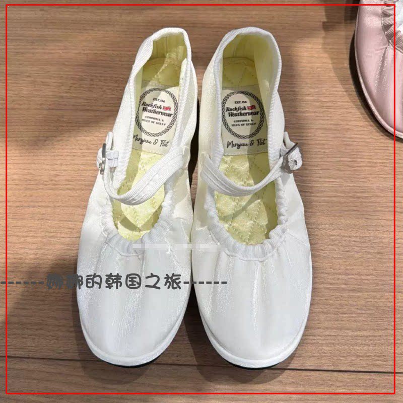 韩国代购rockfish 平底浅口一字扣带绸面 玛丽珍百搭可爱日常单鞋