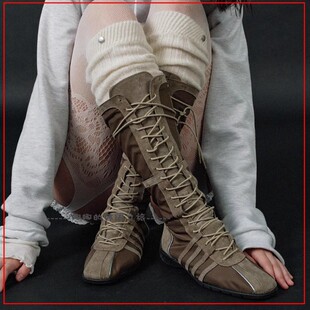 轻便舒适辣妹穿搭 女靴 韩国代购 rockfish复古运动风长筒系带时装