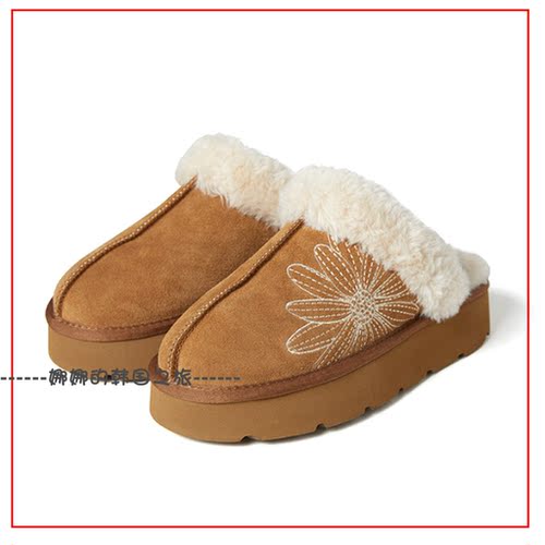 韩国代购Mardi小雏菊CLASSIQUE SLIPPER厚底增高雪地靴棉半拖鞋