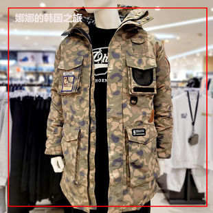 韩国代购正品NBA男款鸭绒羽绒服长款迷彩棉服外套大衣N224DW001Z
