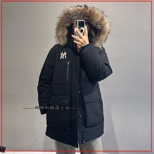 韩国代购MLB 鹅绒工装风中长款羽绒服男女保暖休闲外套3ADJB1346