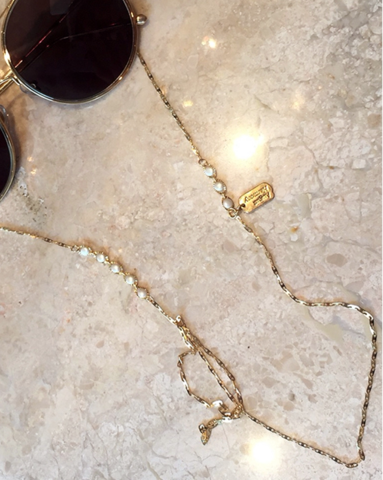 韩国正品代购August Harmony 珍珠细链眼镜墨镜复古防滑链眼镜链