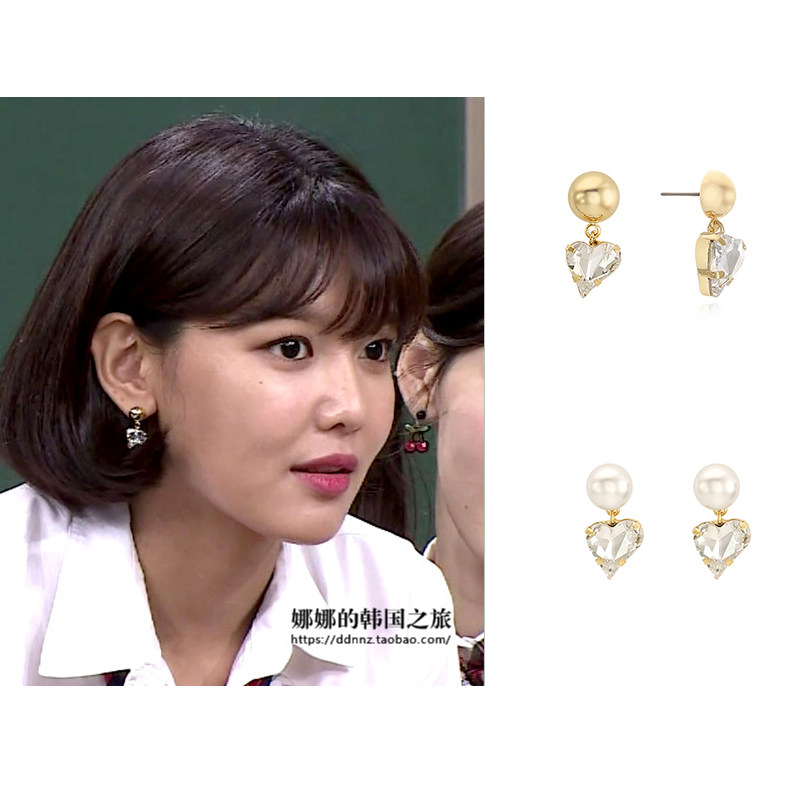 韩国正品代购vintage hollywood黄美英同款爱心心形珍珠圆球耳钉