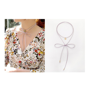 韩国正品代购TATIANA丁香花色细带蝴蝶结长流苏choker项链颈链