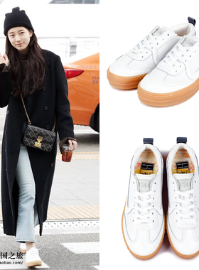 韩国 j.daul 正品直发秀智同款皮革休闲鞋厚底小白鞋橡胶底情侣