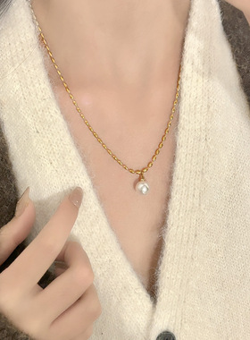 钛钢米珠项链女仿珍珠小众设计ins风感时尚百搭感毛衣链