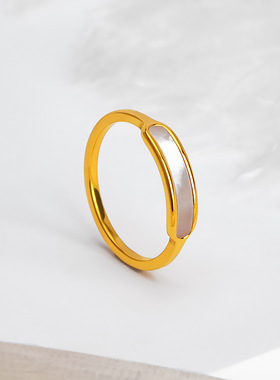 2023新款小众设计感简约金色贝壳戒指女食指时尚个性钛钢不掉色潮