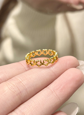 跨境爆款星形简约镂空五角星戒指女精致百搭设计钛钢不掉色食指环