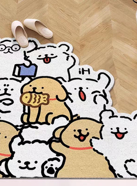 线条小狗入门丝圈地垫玄关室内进门防滑除尘家用地垫方形竖版现代