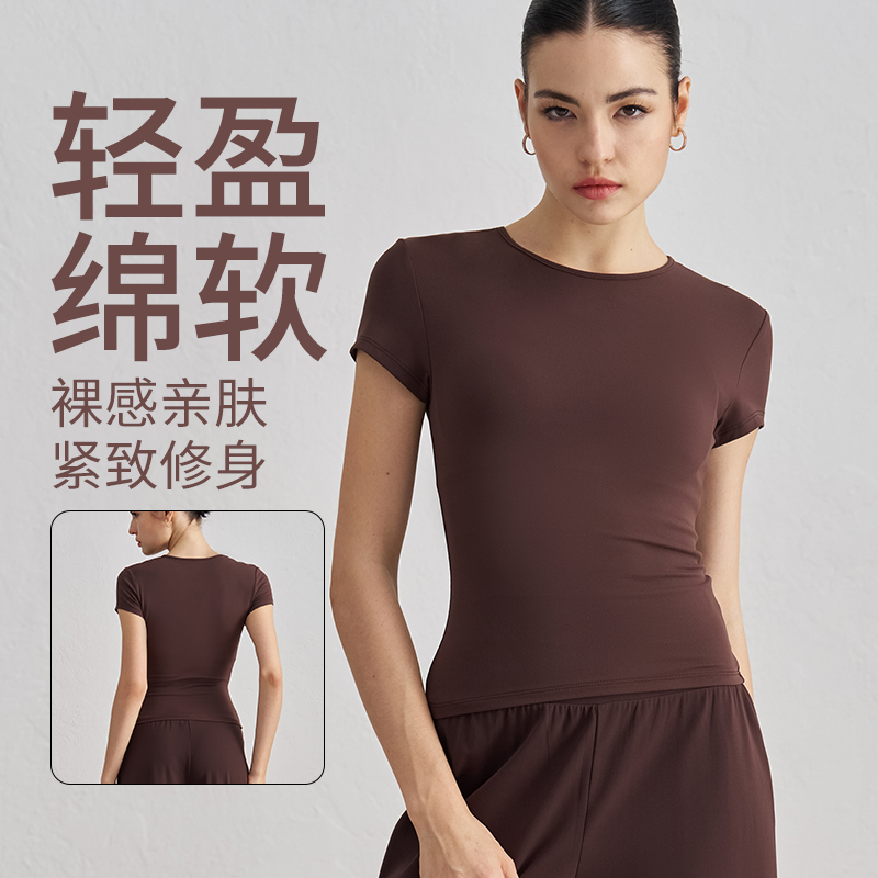 运动短袖女收腰修身裸感透气