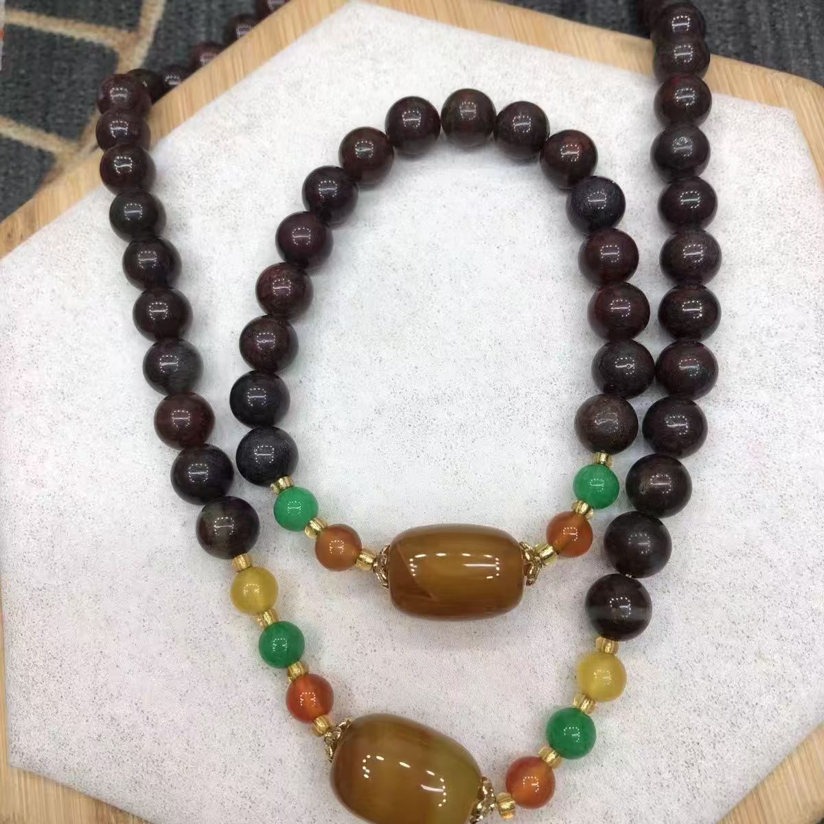桂林鸡血玉鸡血石手链天然玉石手链佛珠手串男款鸡血玉玉髓两件套