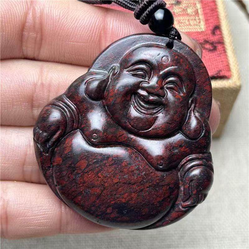 正品天然桂林鸡血玉佛吊坠鸡血石弥勒佛玉佛玉石挂件项链玉坠女款