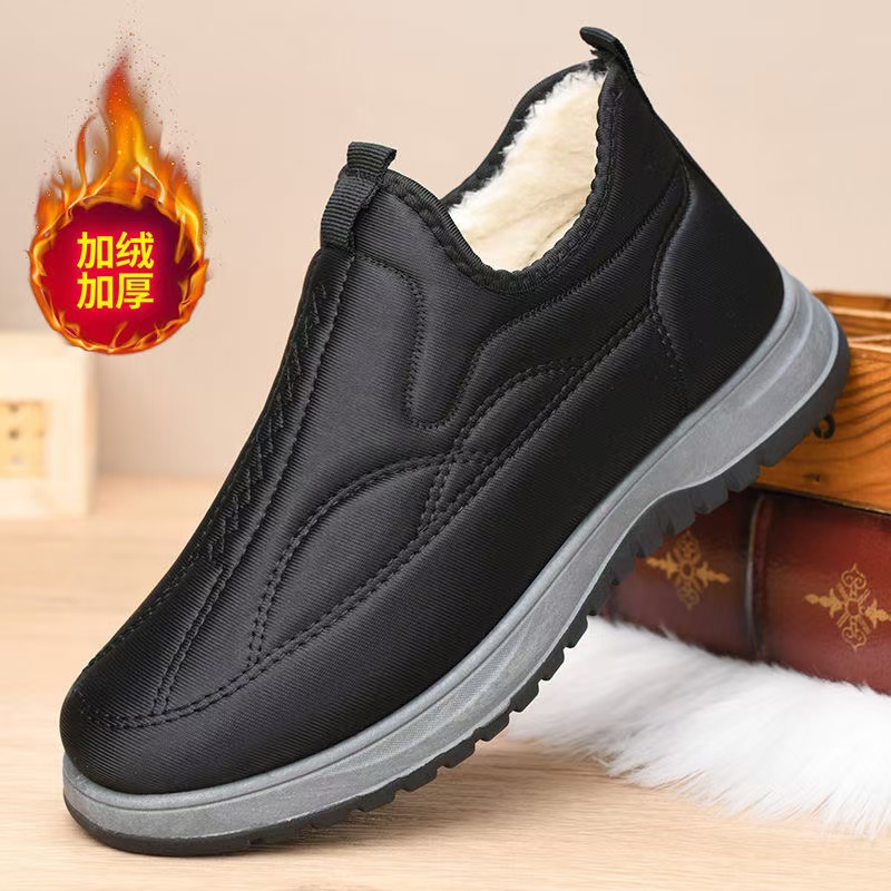 馨众缘冬季新款软底加绒加厚老北京棉鞋一脚蹬防滑老人鞋雪地靴