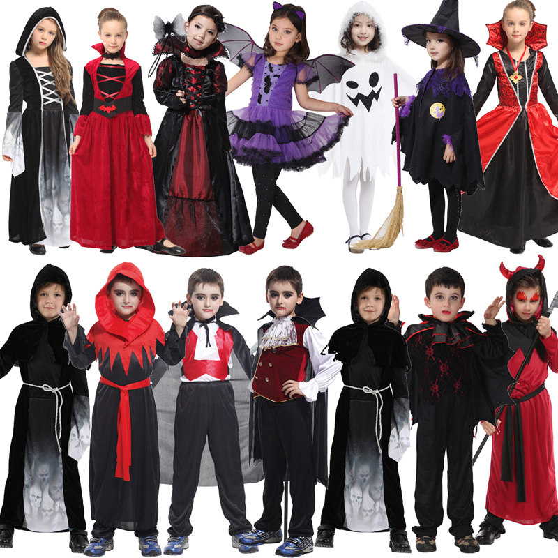 万圣节儿童演出服装男女童巫婆吸血鬼蝙蝠恶魔幽灵国王子披风斗篷