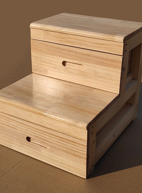 定制实木楼梯台阶双层脚踩踏步二层阶梯凳子踏板家用可储物两步梯