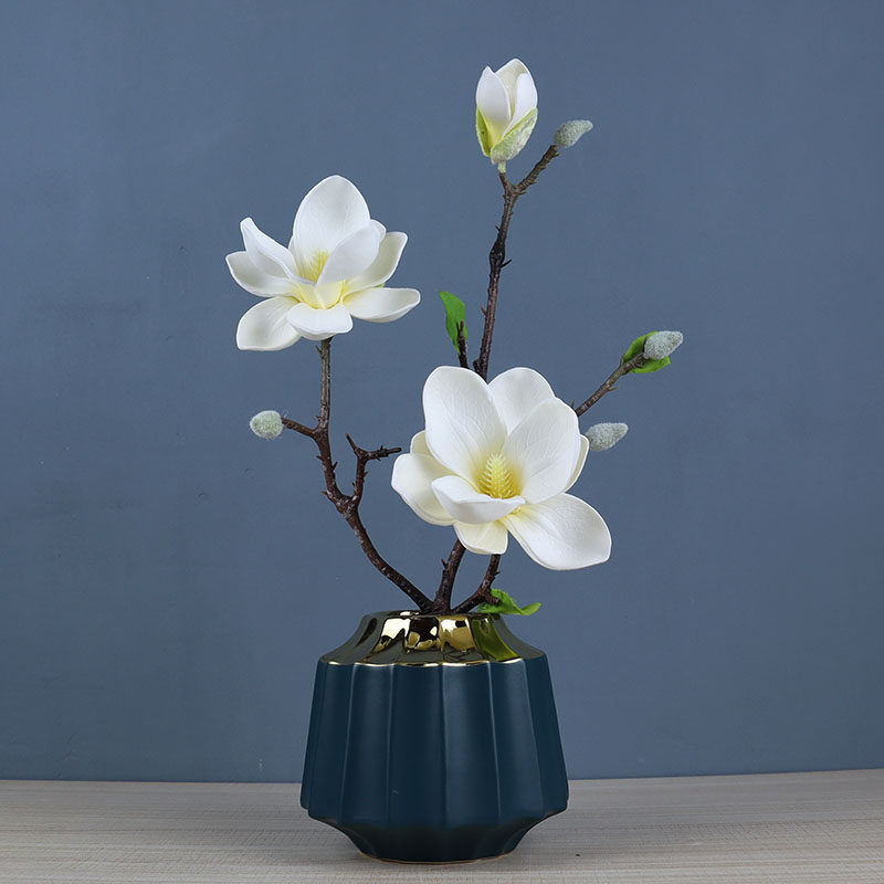 新中式仿真玉兰花手感假花摆件客厅电视柜摆花盆栽花卉空调上摆放