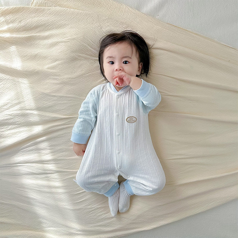 婴儿连体衣春秋拼色哈衣睡衣爬服