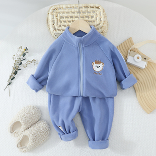 春秋休闲外套男女宝宝加绒保暖卫衣套装小孩衣服儿童运动洋气婴儿