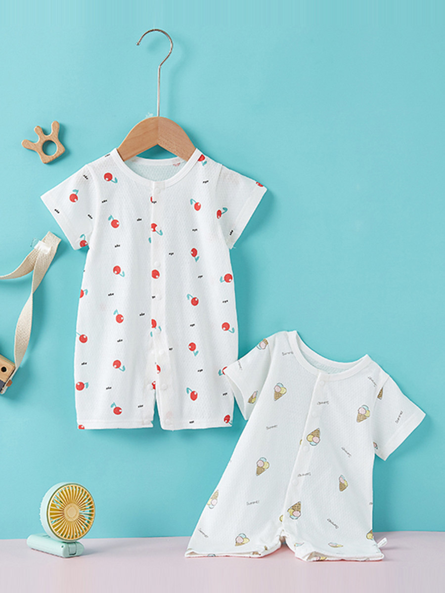 BABY ONESIES SHORT SLEEVES THIN BABY AIR CONDITIONING CLOTHES COTTON SUMMER BOYS GIRLS PAJAMAS NEWBORN CLIMBING CLOTHES
