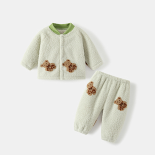 秋冬季儿童睡衣家居服套装男女婴儿加绒加厚保暖衣宝宝卡通两件套