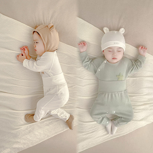 春秋季宝宝秋衣秋裤纯棉打底衫内衣套装儿童斜襟开衫高腰裤腿开档