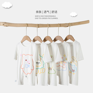 春装夏季薄款莫代尔空调服婴儿连体衣男女宝宝可爱五分袖儿童睡衣