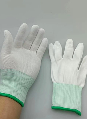 十三针尼龙手套芯红色罗口l绿色边l尼龙白色劳保涤纶作业无尘手套