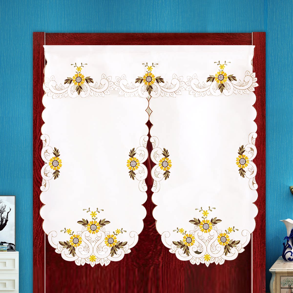 田园刺绣门帘布艺厨房卧室卫生间隔断帘门帘挂帘半帘日式布帘