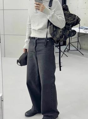 美式高街Vujade009-NANOMIST浓咖啡灰色牛仔裤宽松做旧水洗长裤潮