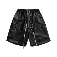 Ro Style Matte Surface Coated Cargo Shorts for Men and Women Street Fashion Brand Loose Front Zipper Elastic Waist Five-Quarter Pants