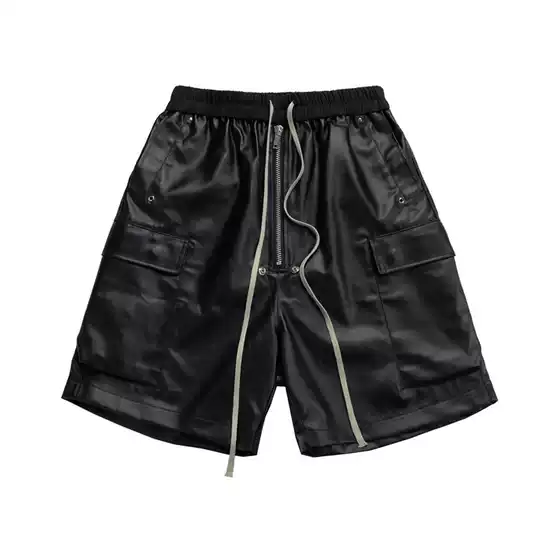 Ro Style Matte Surface Coated Cargo Shorts for Men and Women Street Fashion Brand Loose Front Zipper Elastic Waist Five-Quarter Pants