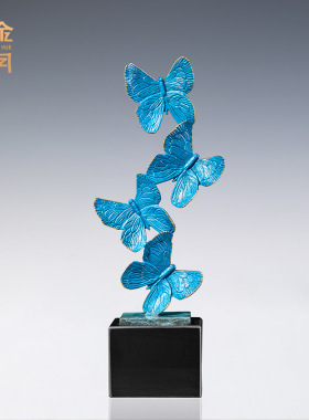 铜艺坊翩翩起舞彩铜摆件昆虫小动物蝴蝶起舞彩铜摆件软装家居饰品