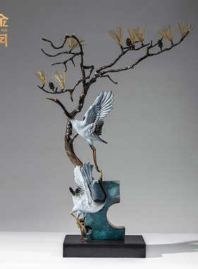 铜艺坊松鹤延年仙鹤铜摆件金属黄铜仙鹤工艺品贺寿祝福老人长辈礼