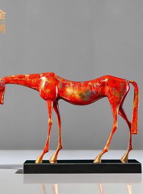 铜艺坊古道西风瘦马黄铜摆件抽象造型铜马摆件客厅博古架装饰摆件